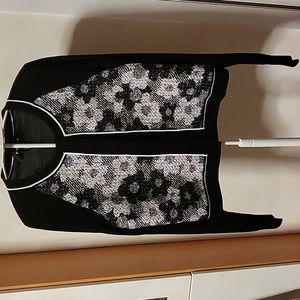 PAULE KA Cardigan Sweater Wool Tweed Cropped Black White Size XL